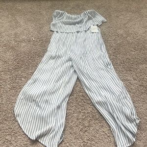 Strapless jumpsuit white with blue stripes. Brand new